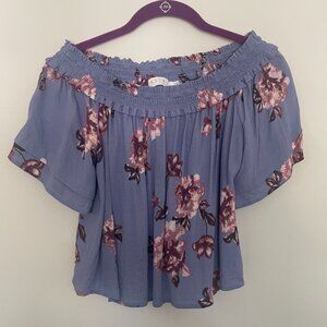 ASTR the Label Esme Off the Shoulder Top, Periwinkle Blue Floral, Size S